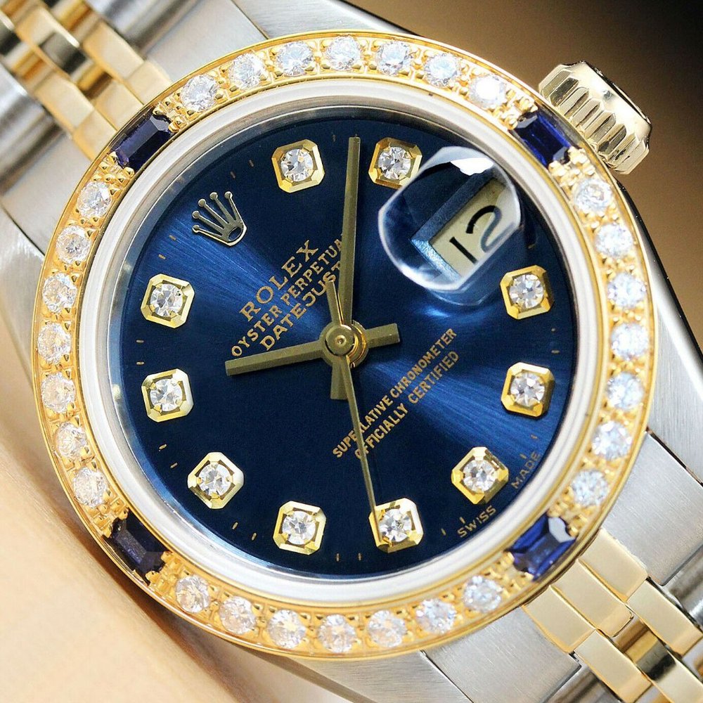 Rolex 18k Ladies Blue Sapphire Watch! Mint!